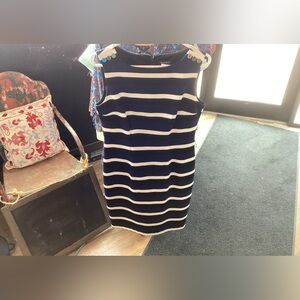 White House Black Market Navy Blue Mini Dress w/ Black & White lines